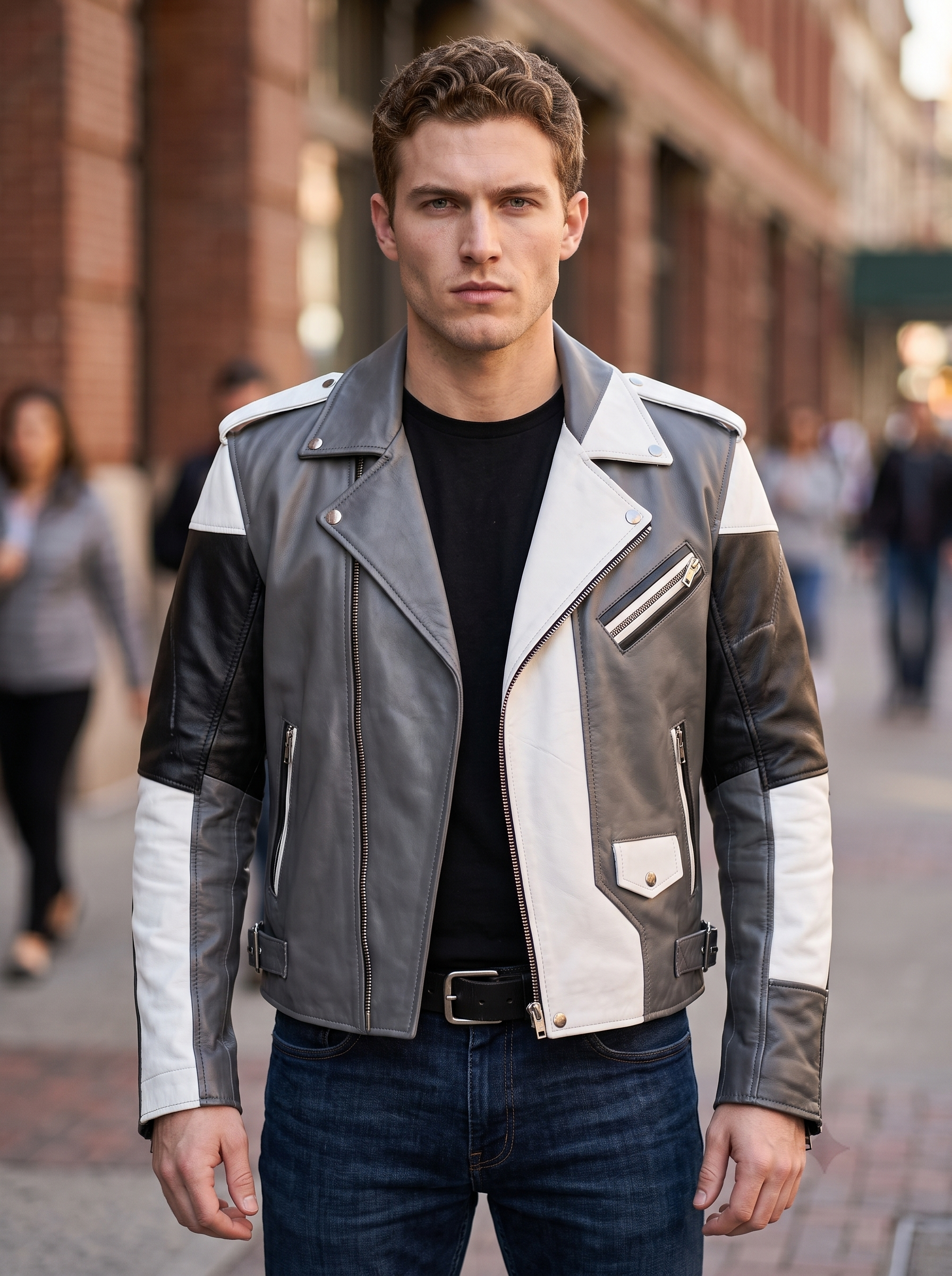 Grey,White & Black Stylish Leather Jacket For Men