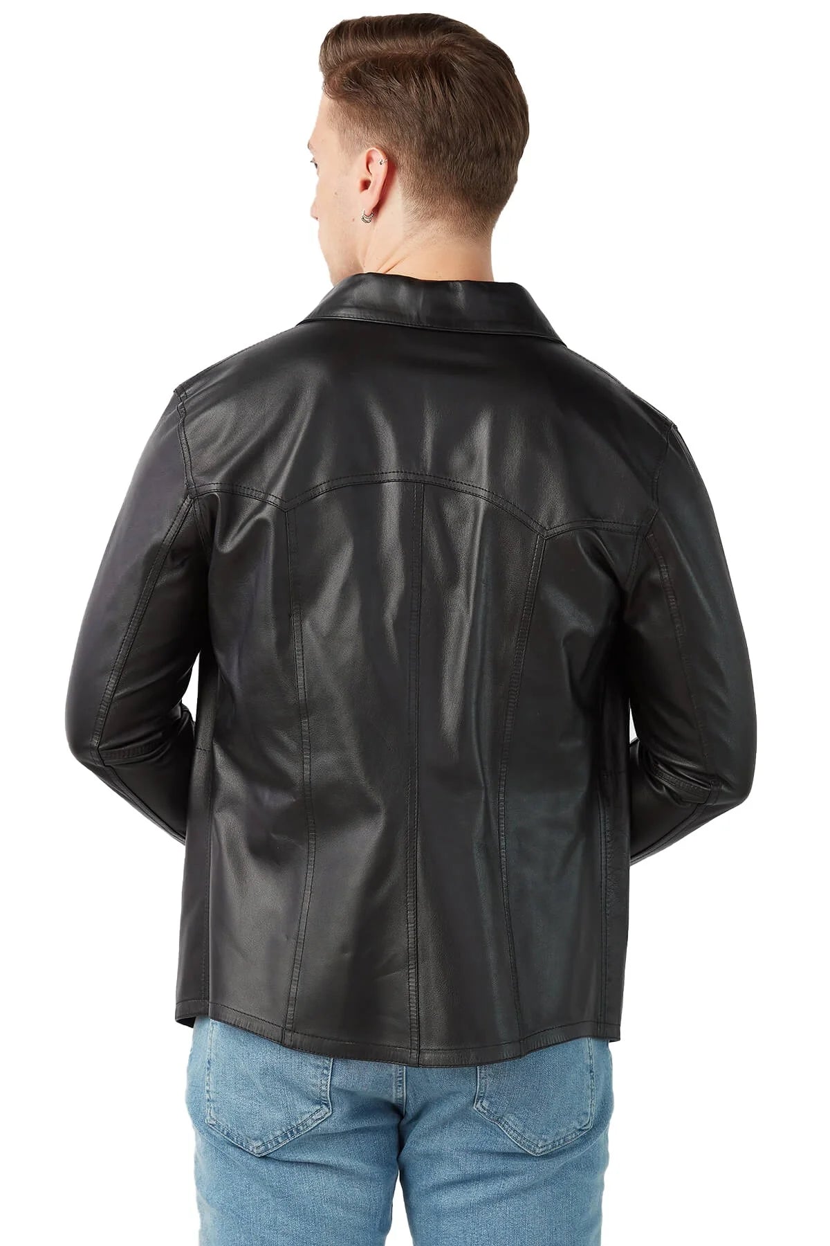 Philip Black Shirt Collar Leather Jacket For Men