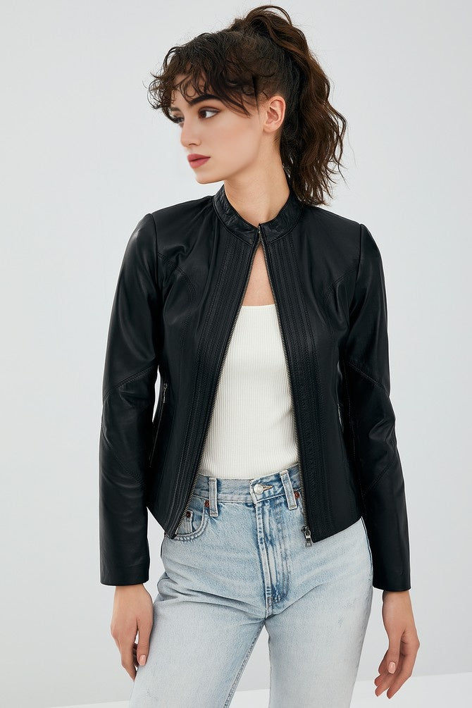 Black Bianca Leather Jacket for Women