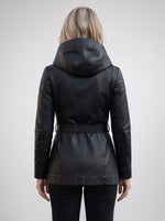 Halley Black Biker Leather Coat For Women