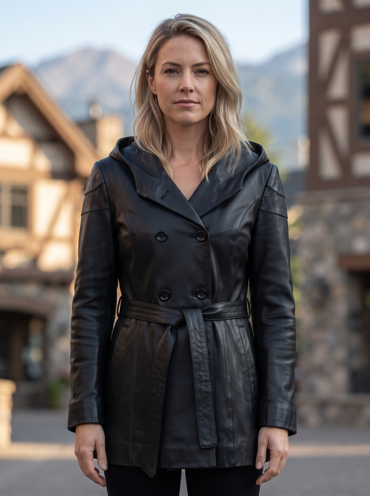 Halley Black Biker Leather Coat For Women