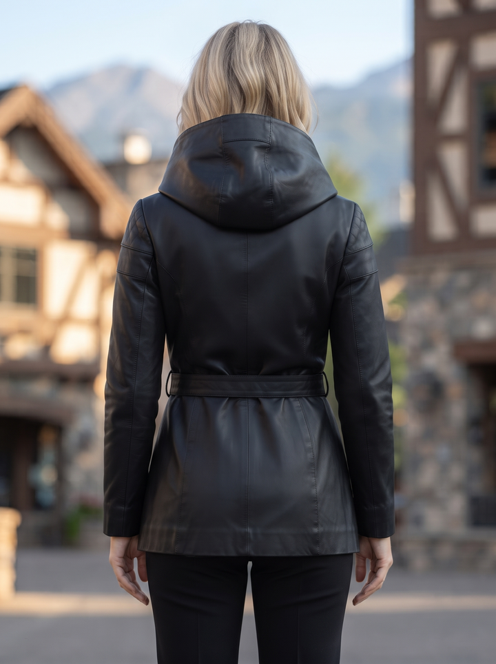 Halley Black Biker Leather Coat For Women