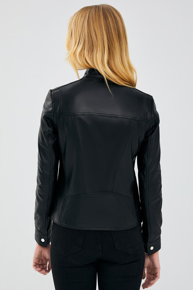 Hannah Black Leather Jacket For Women's