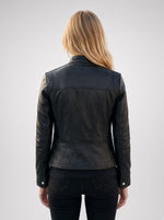 Hannah Black Leather Jacket For Women's