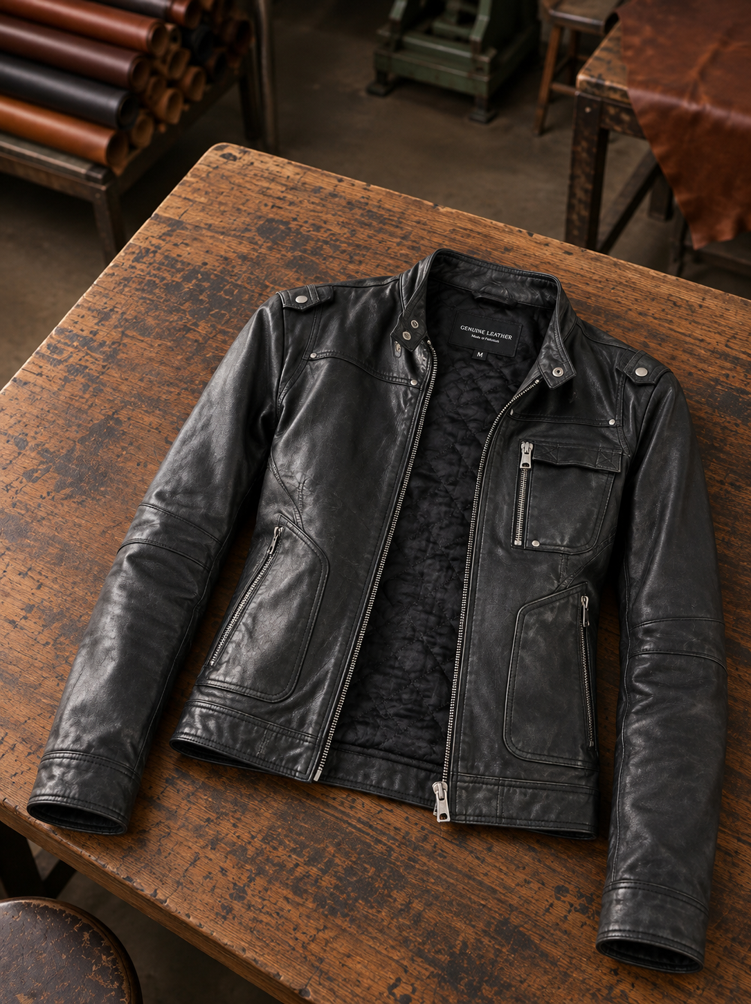 Hannah Black Leather Jacket For Women's