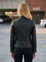 Hannah Black Leather Jacket For Women's