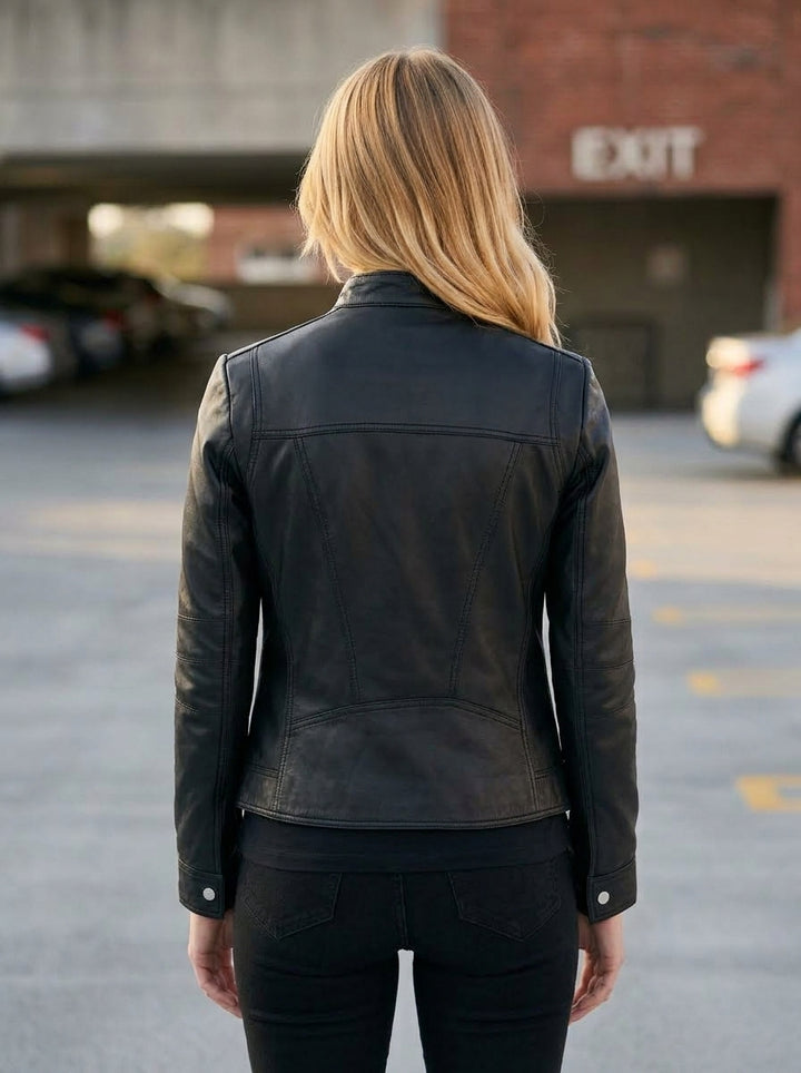 Hannah Black Leather Jacket For Women's