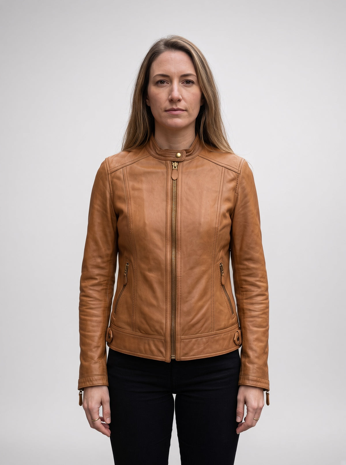 Hannah Brown Smooth Leather Jacket For Women