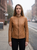 Hannah Brown Smooth Leather Jacket For Women