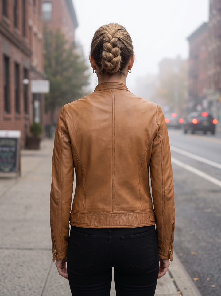 Hannah Brown Smooth Leather Jacket For Women