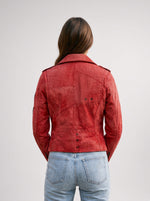 Hannah Red Distressed Leather Jacket For Women