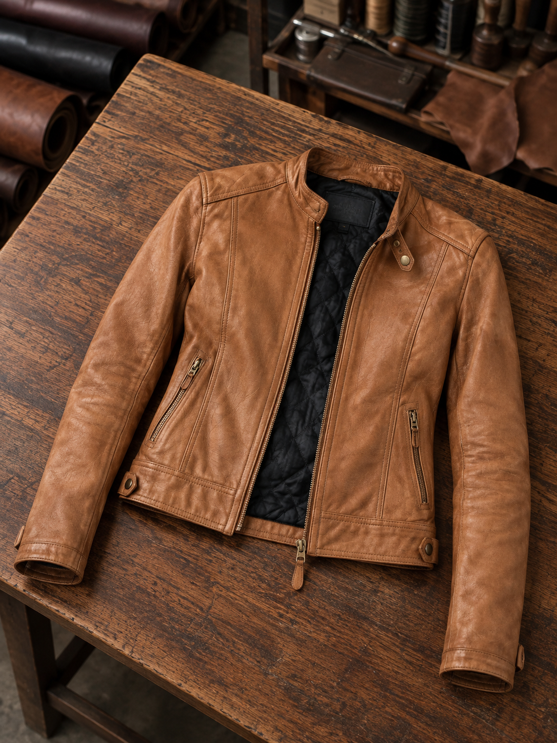 Hannah Brown Smooth Leather Jacket For Women