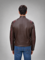 Harrison Men's Brown Leather Jacket With Red Stripe
