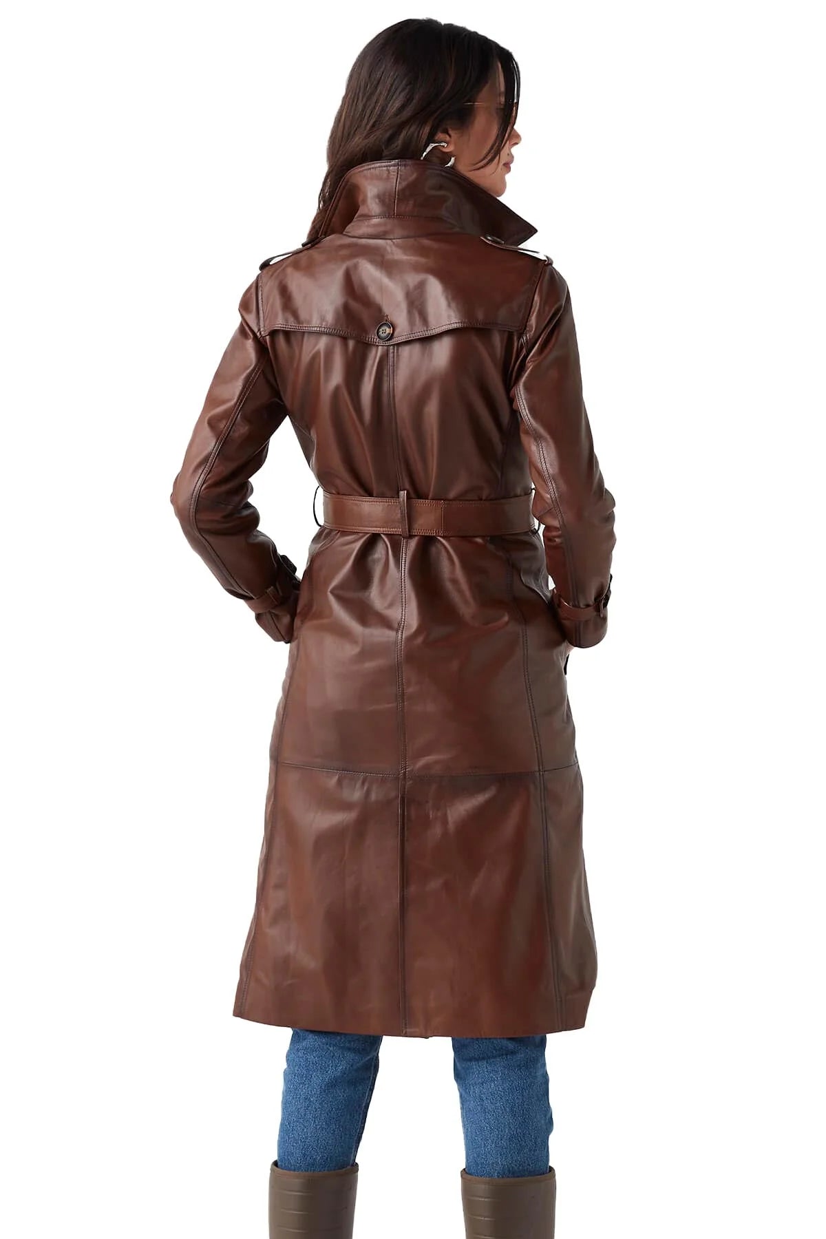Long Brown Leather Coat For Women
