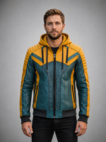 Heavy Bike Rider Yellow & Skyblue Leather Jacket For Men