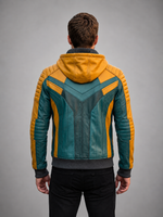 Heavy Bike Rider Yellow & Skyblue Leather Jacket For Men