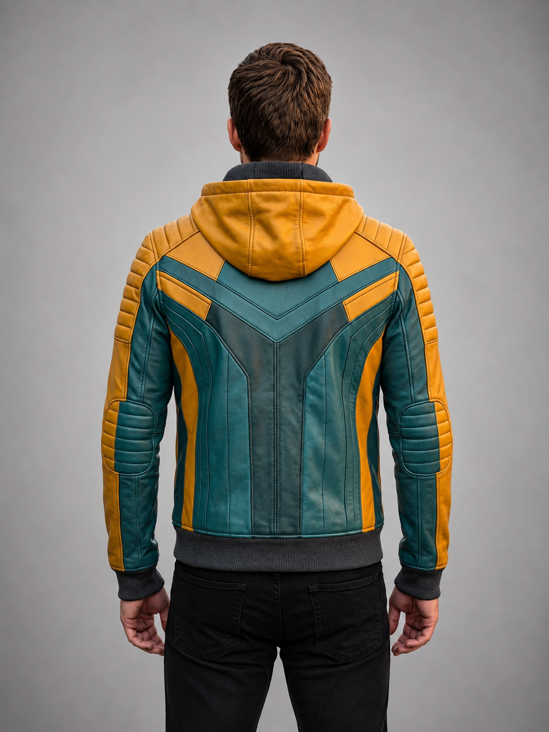 Heavy Bike Rider Yellow & Skyblue Leather Jacket For Men