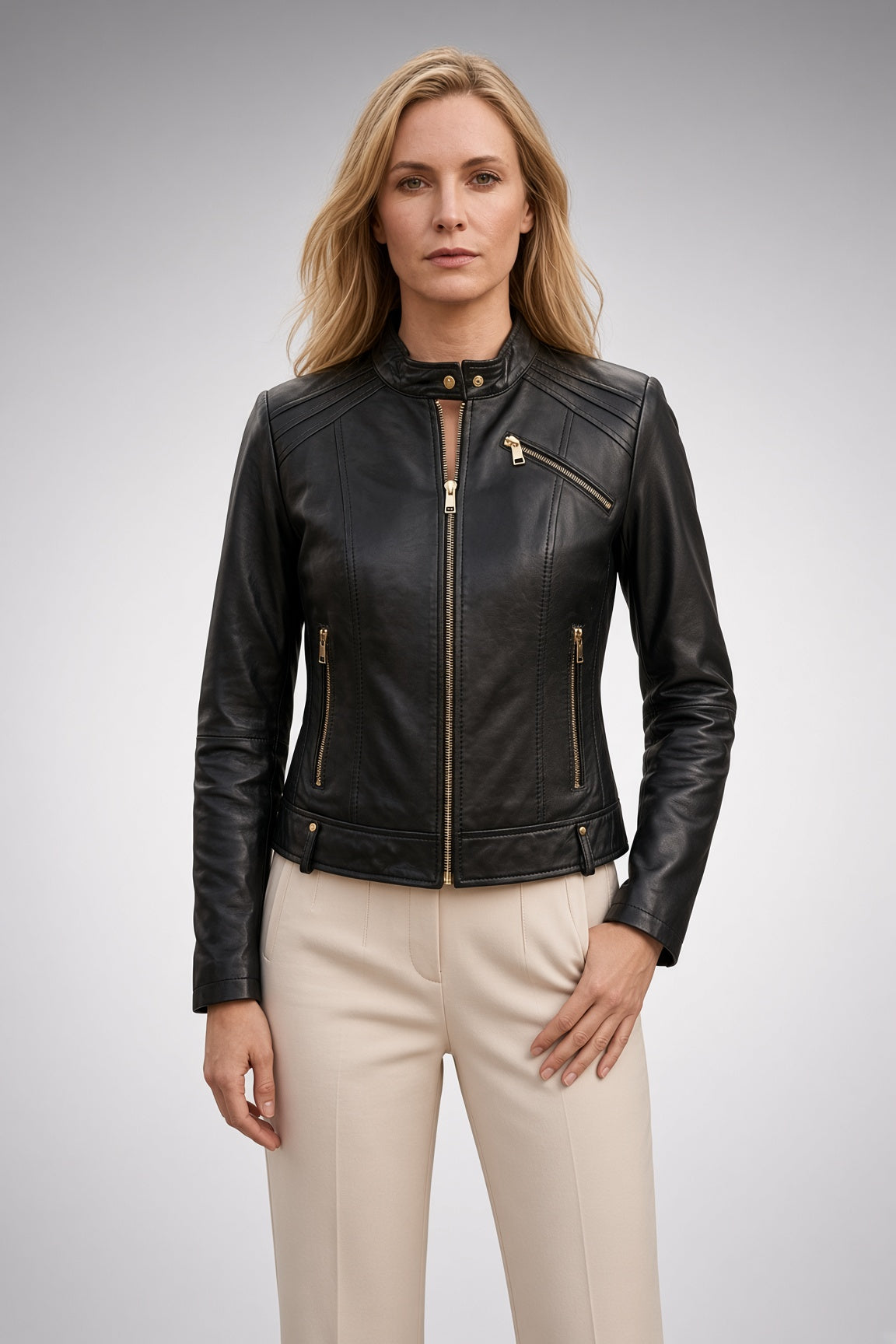 Heidi Women's Short Black Leather Jacket
