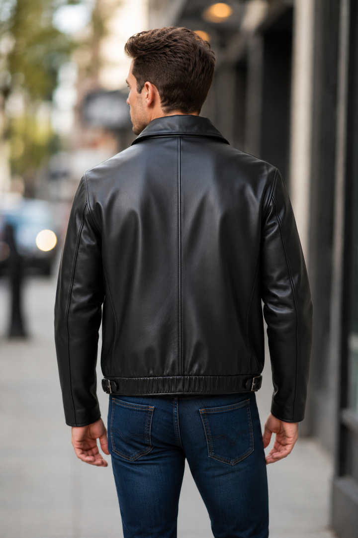 Henry Classic Black Leather Bomber Jacket for Men