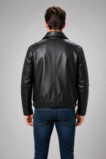 Henry Classic Black Leather Bomber Jacket for Men