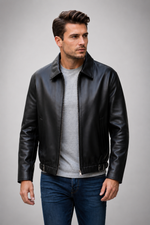 Henry Classic Black Leather Bomber Jacket for Men
