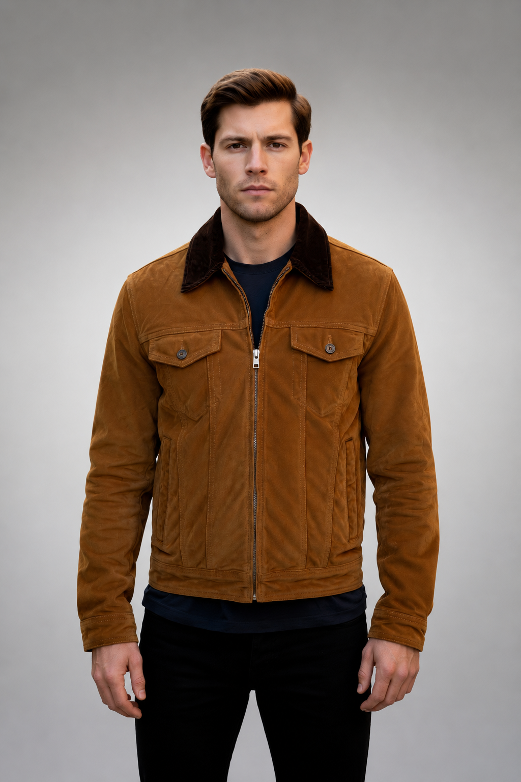 Heritage Luxe Brown Suede Trucker Jacket