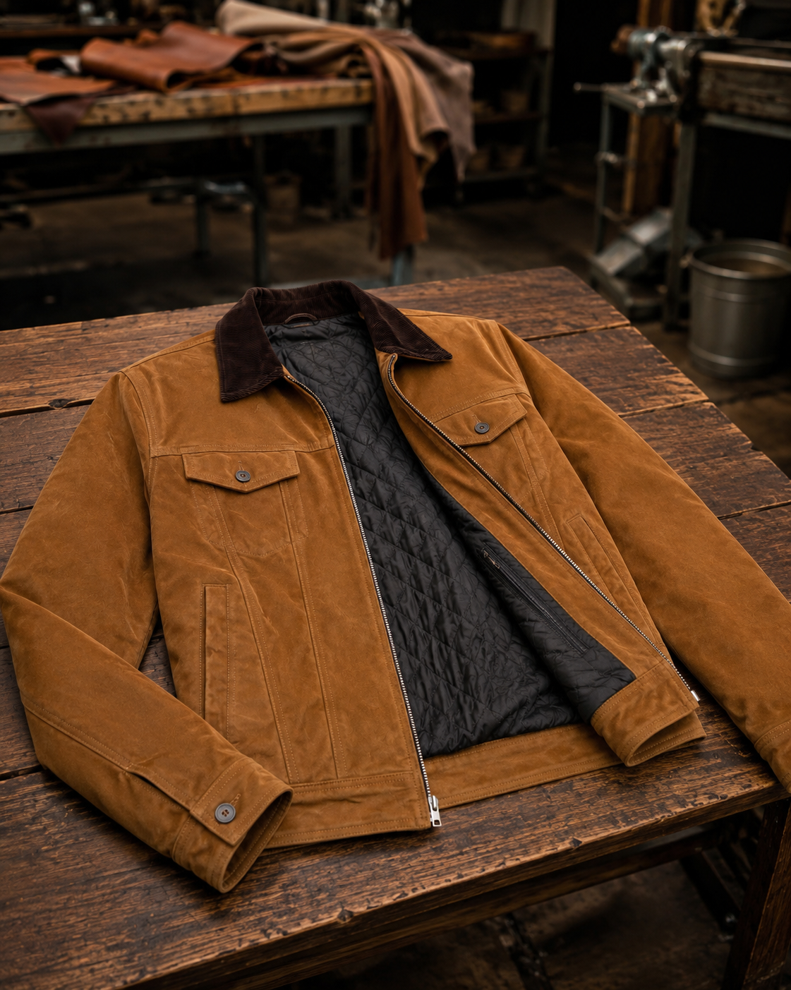 Heritage Luxe Brown Suede Trucker Jacket