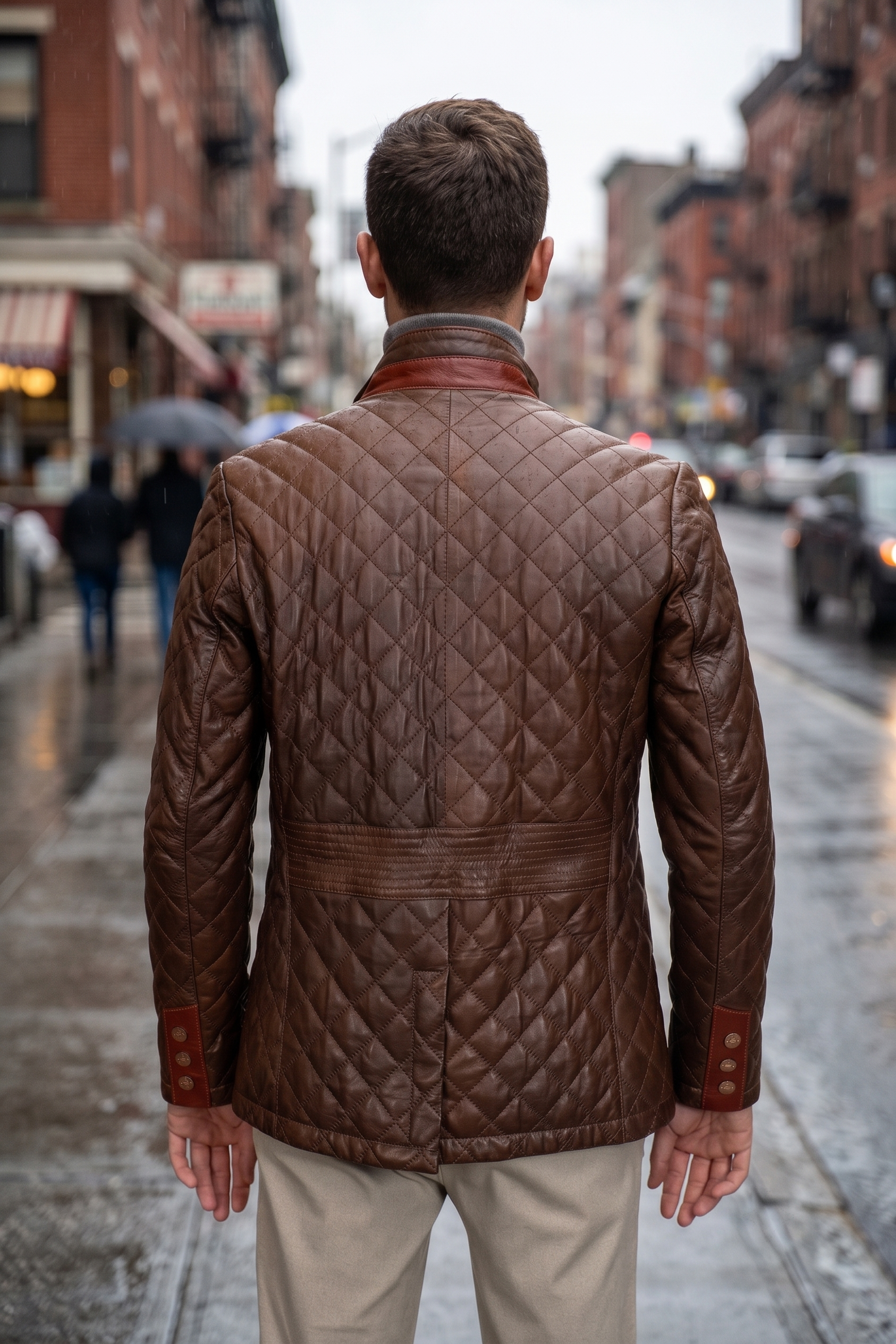 Herman Puffer Brown Leather Jacket For Men