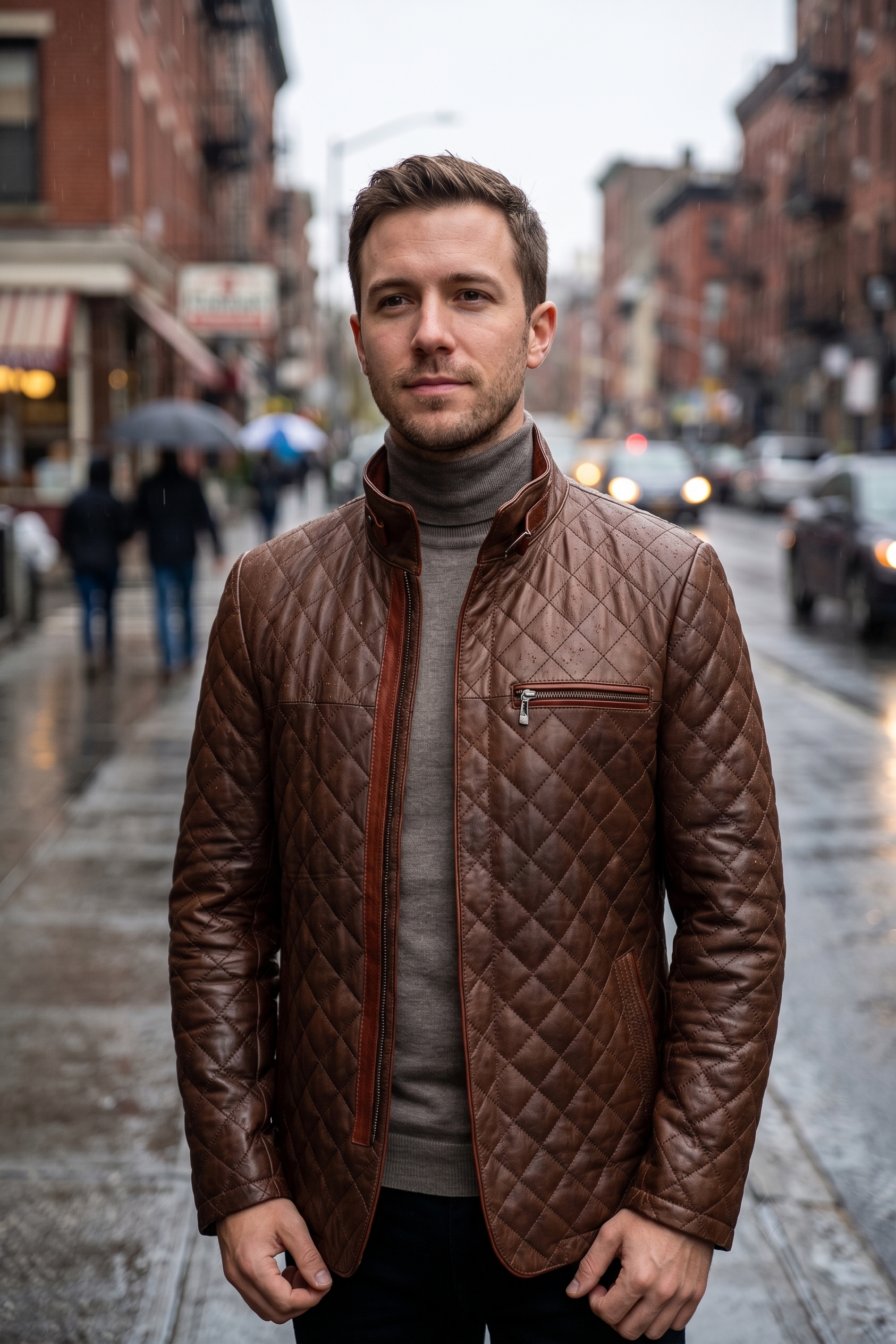 Herman Puffer Brown Leather Jacket For Men
