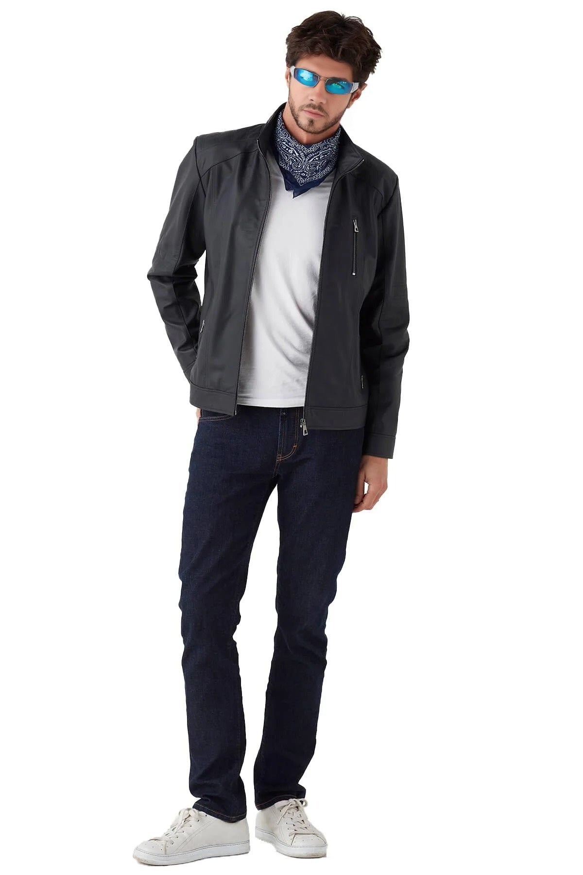 Brooks Black Leather Jacket For Men