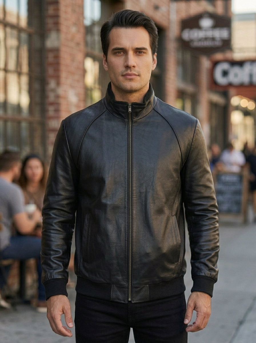 Houston Black Distressed Leather Jacket For Men