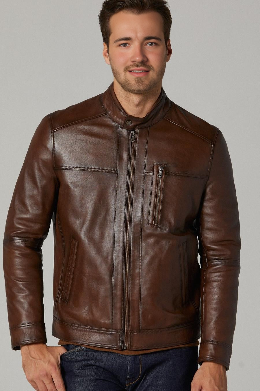 Tom Dark Brown Distressed Leather Jacket For Men