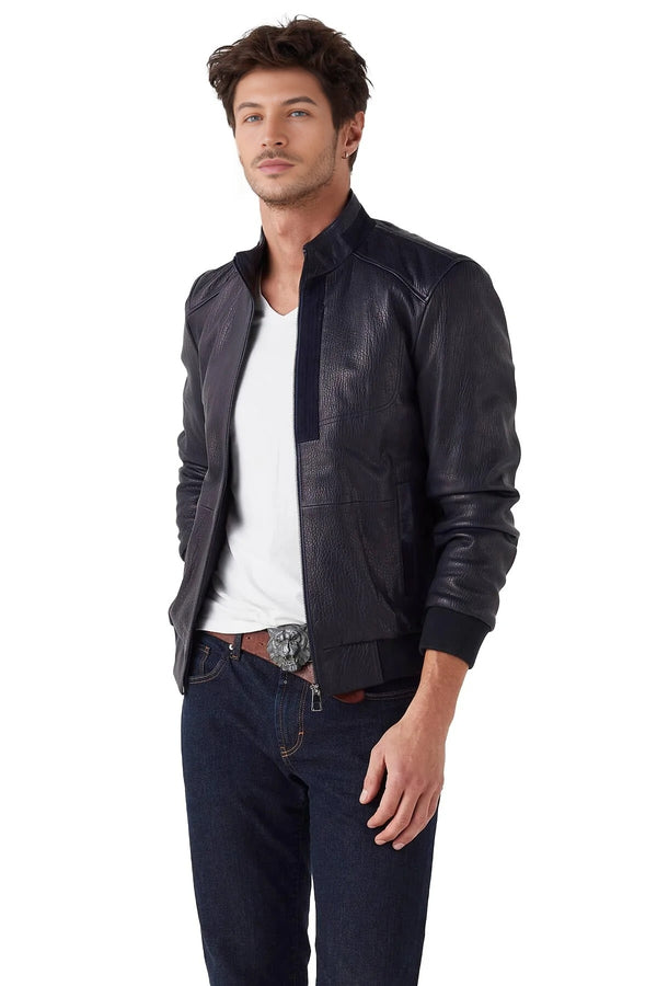 Emiliano Black Bomber Biker Leather Jacket For Men