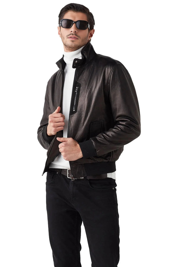 Chosen Black Bomber Leather Jacket For Men