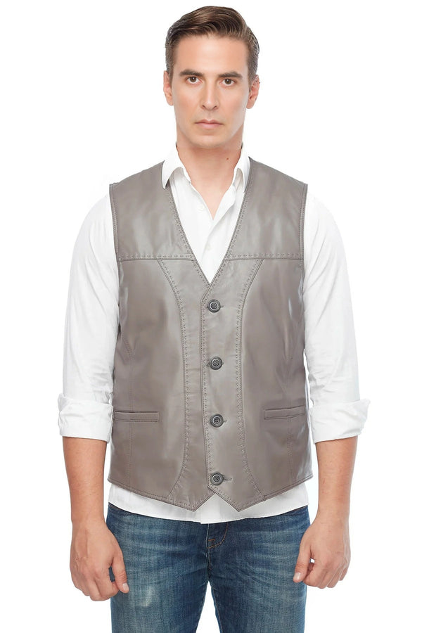 Izaiah Grey Vest Leather For Men