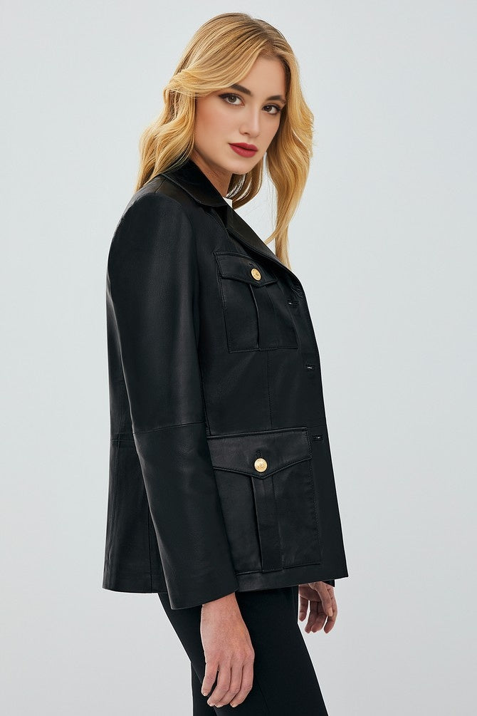 Bella Women Black Leather Coat