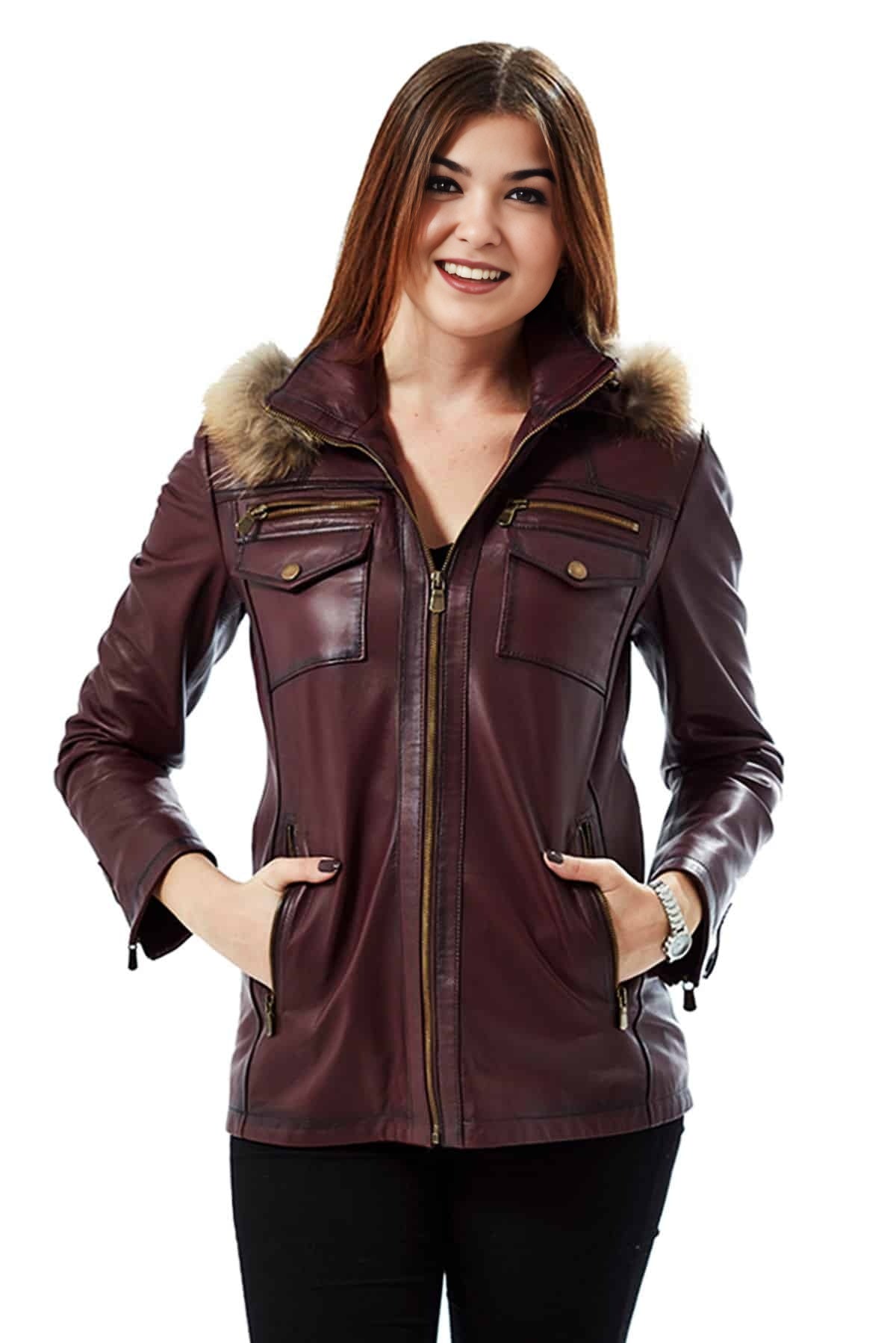 Victoria Brown Waxed 100% Real Leather Jacket For Women