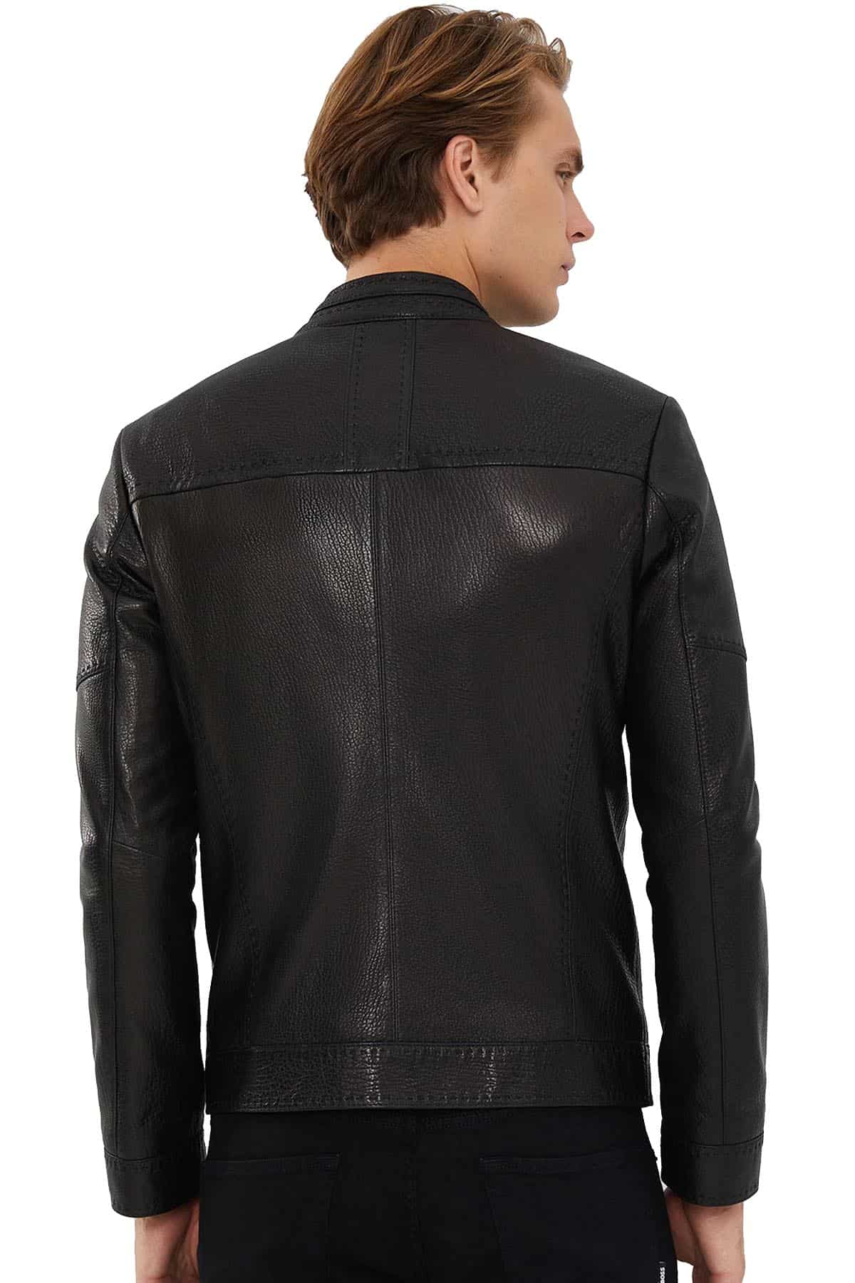 Kaizen Black Leather Jacket For Men
