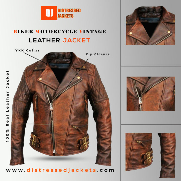 BIKER MOTORCYCLE VINTAGE BROWN JACKET | DISTRESSED JACKETS