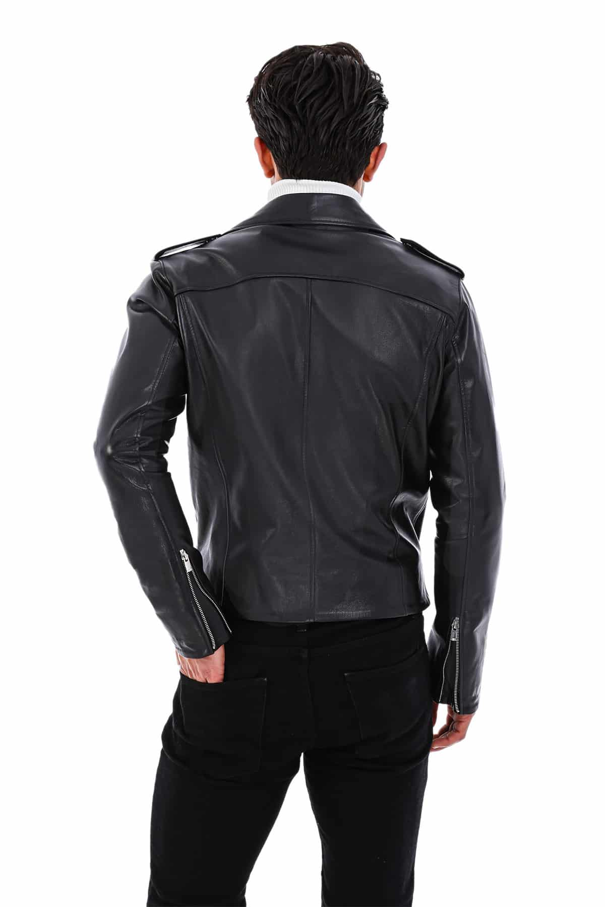 Terrance Men's Black Stylish Leather Jacket With Front Belt Closure