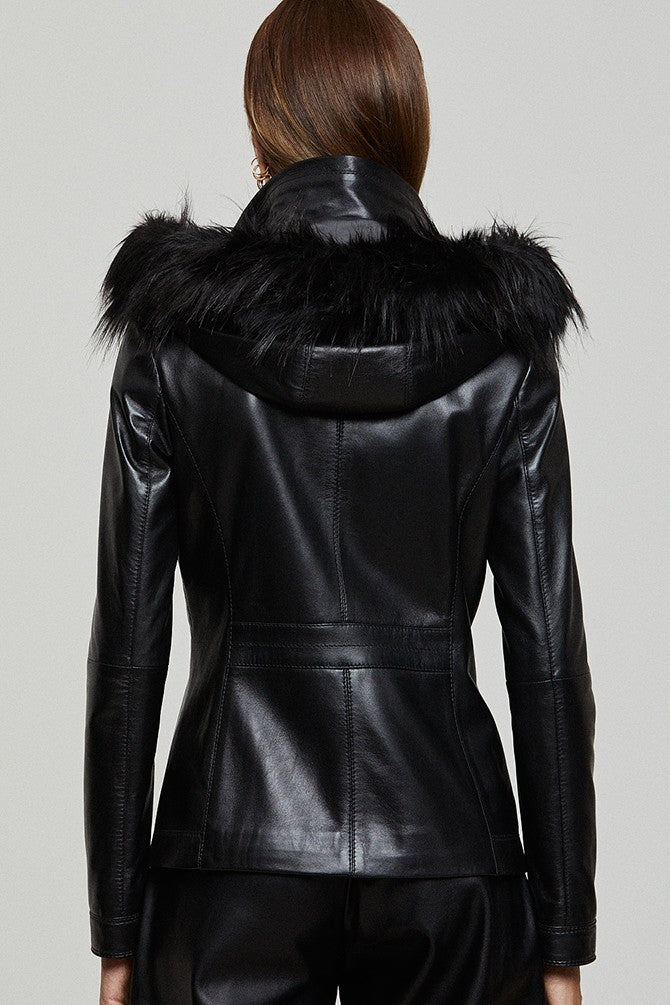 Isabella Black Sheepskin Leather Jacket