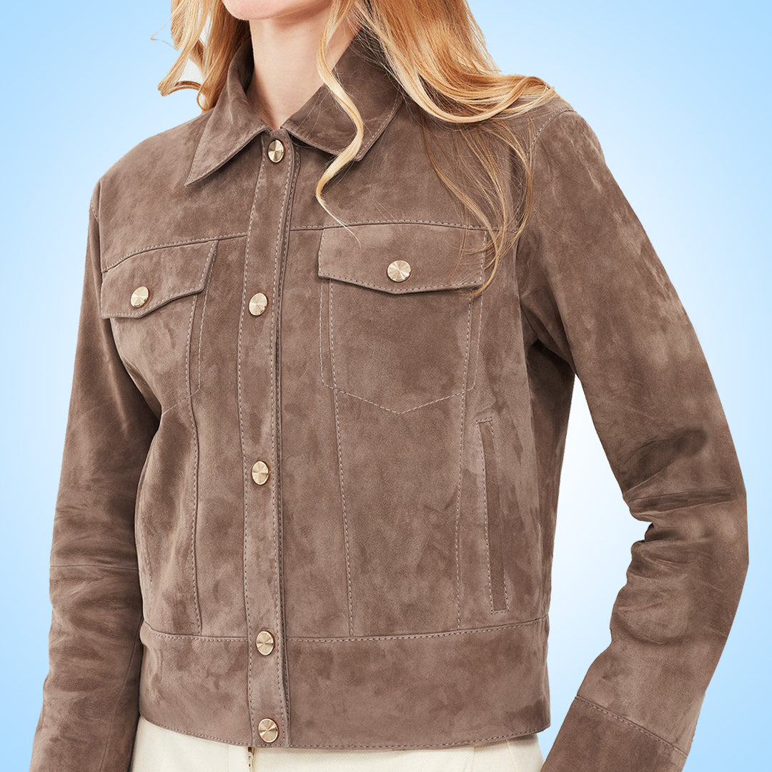 Amber Shirt Mink Collar Short Suede Leather Jacket For Women