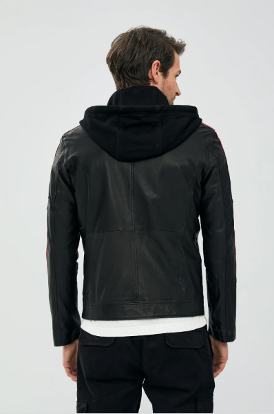 Rock Black Stylish Leather Jacket With Hoodie For Men