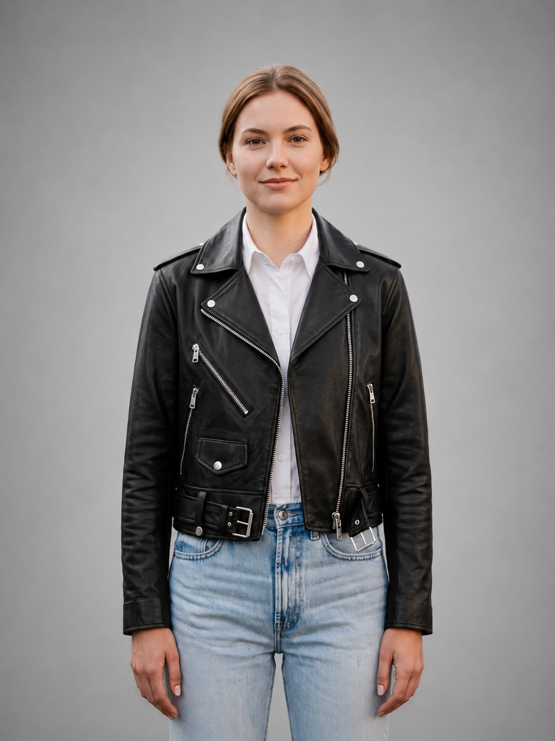 JASSICA WOMEN BLACK LEATHER JACKET