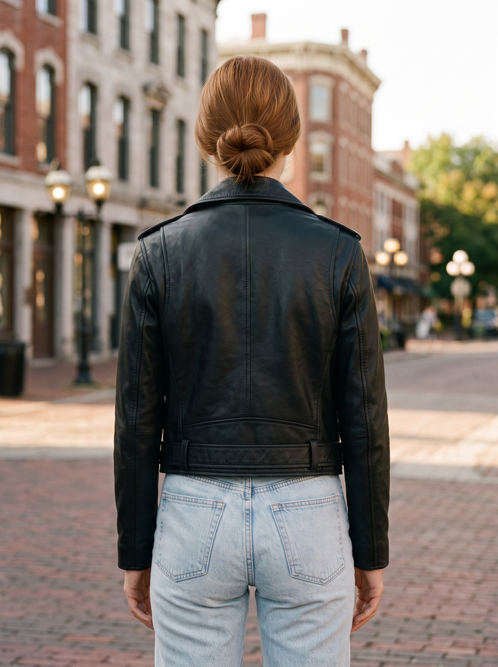 JASSICA WOMEN BLACK LEATHER JACKET