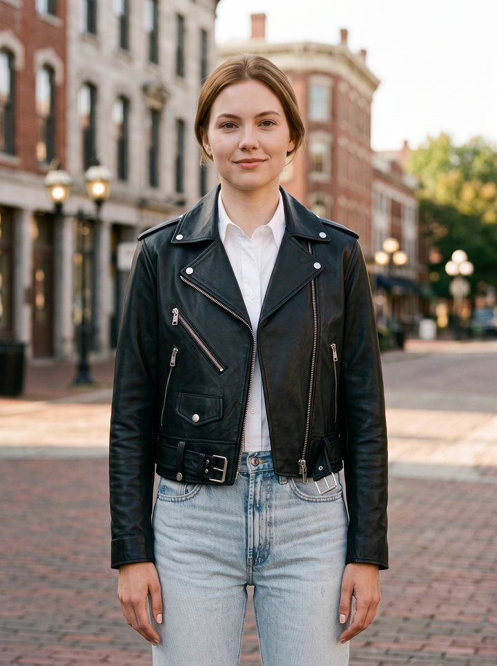 JASSICA WOMEN BLACK LEATHER JACKET