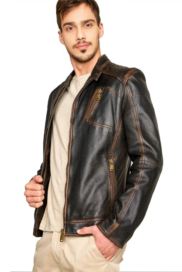 Mike Brown Waxed Leather Jacket For Men