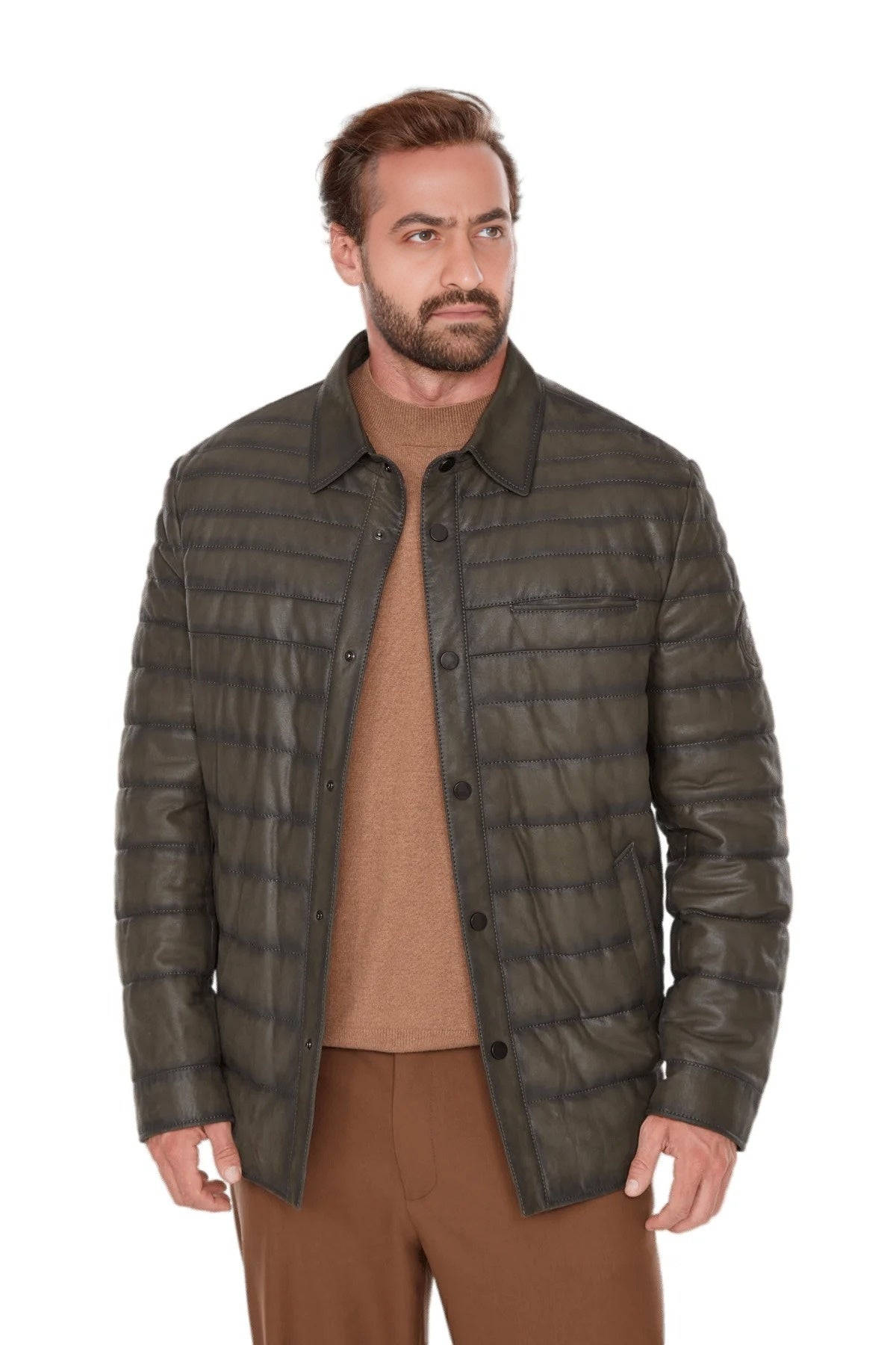 Jack Green Puffer Leather Jacket For Men