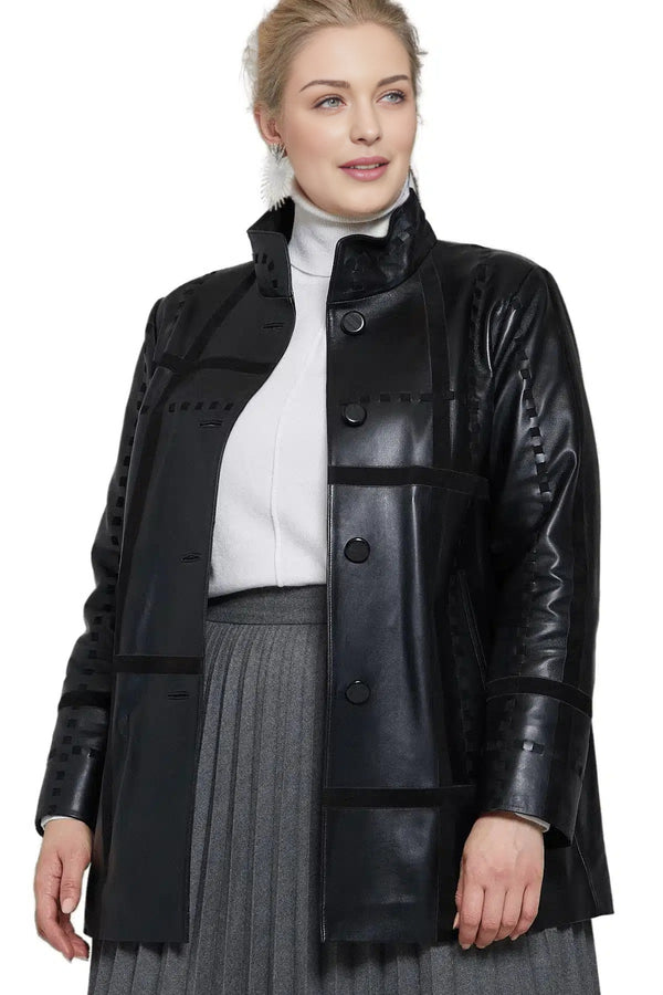 Serenity Women Black Leather Coat