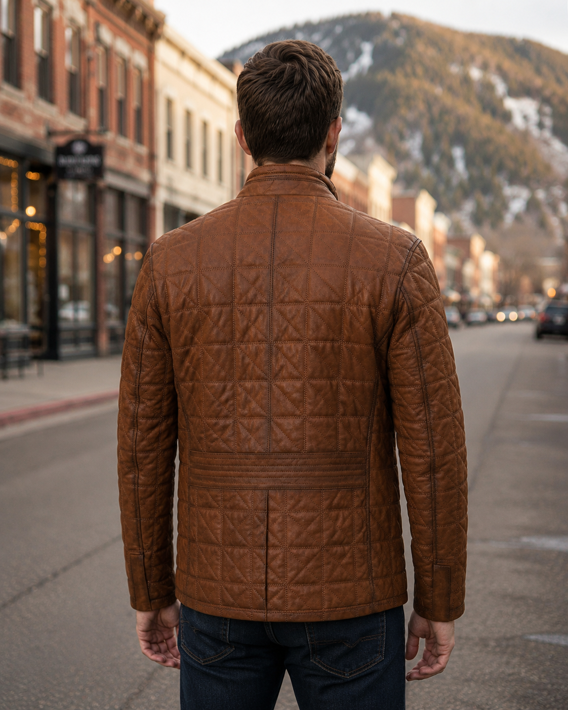 Jack Quilted Brown Leather Jacket For Men